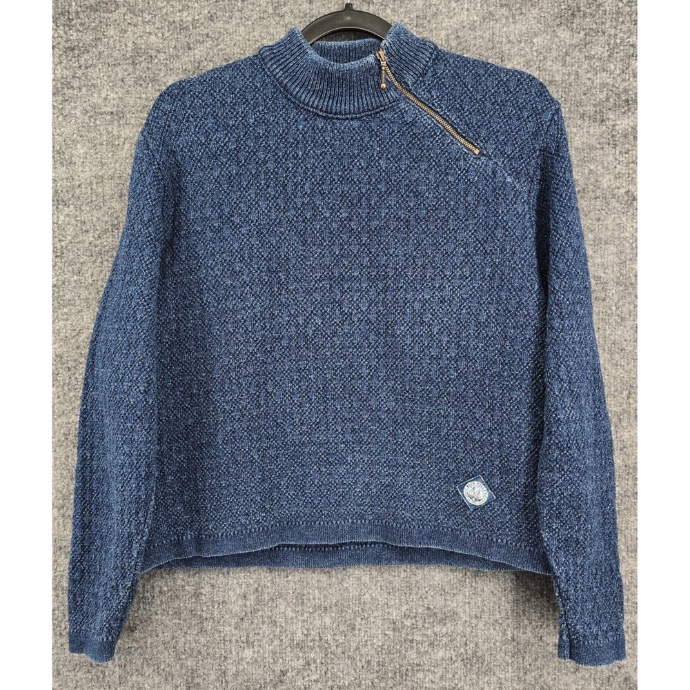 Blue Willi's Vtg Mock Sweater Womens M Blue Asymmetric Zip Textured Fisherman